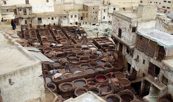 Making leather the old fashioned way,  Fez Medina