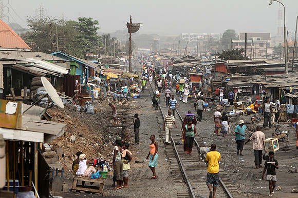 Crowded city of Accra.  Ghana