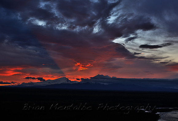 Powerful sunrise over Alaskan Volcano.