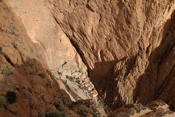 Looking down on Place we stayed in Todra Gorge