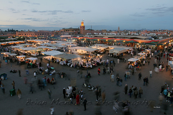 Slow shutter to show movement in Marrakech Square,  Morocco.