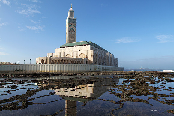 Casablanca, Morocco.   Grande Mosque with tidal reflections.