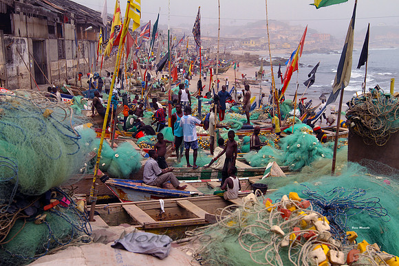 Fishing village near Cape Coast Castle, Ghana.  Former holding station for slaves.
